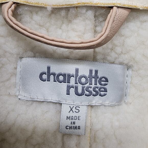 Charlotte Russe Jacket Women XS Pink Faux Leather Deep Pile Fleece Lined Moto - Picture 5 of 9